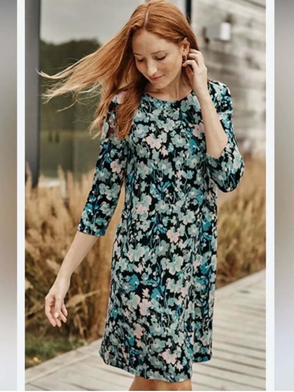 💚 2 for $45 EUC J. Jill Blue Floral Shift Swing Dress Soft Stretchy Size 2X